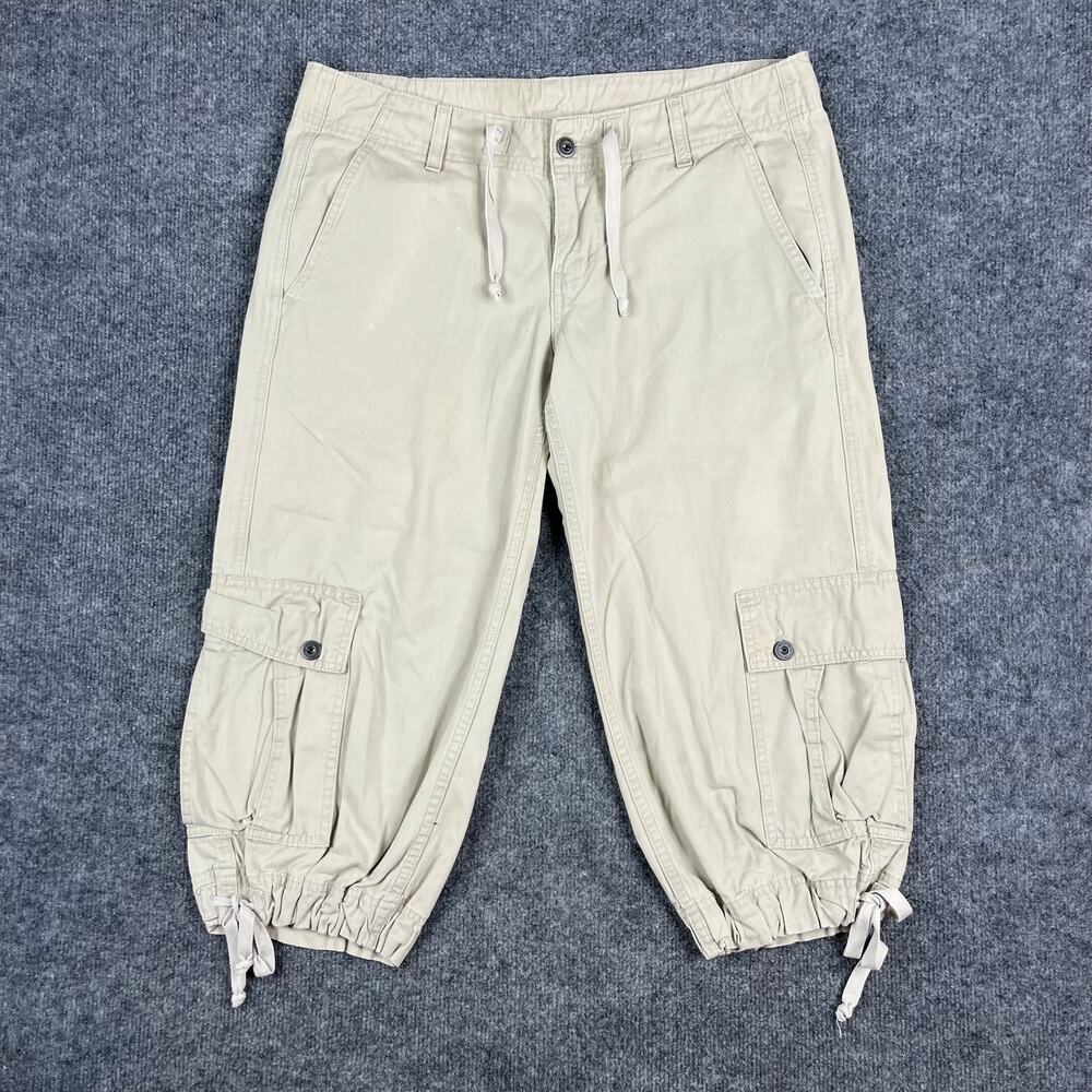 Levis Cargo Pants Womens Size L Beige Cropped Drawstring Utility Casual Pockets